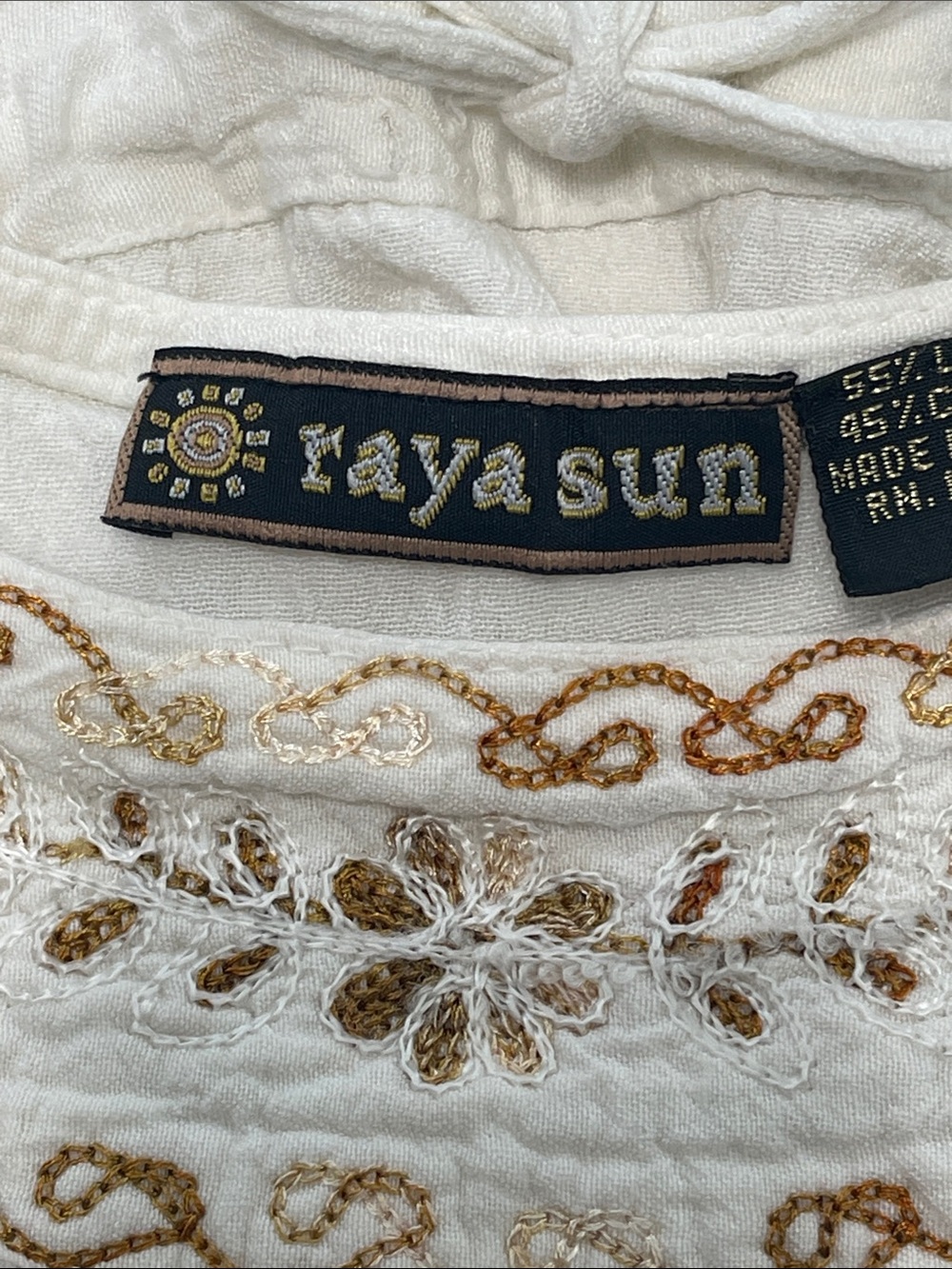 Raya Sun White Crinkle Linen Cotton Boho Embroidered Mini Dress Coverup Size M - Picture 4 of 16